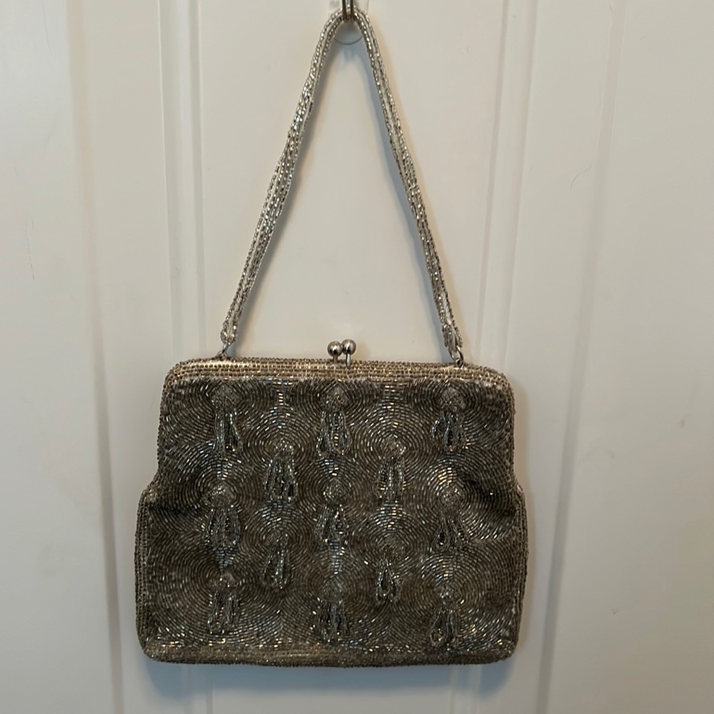 Beaded hand bag evening bag silver gray Richere Bag by Walborg